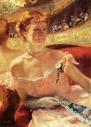 Mary Cassatt Woman with a Pearl Necklace in a Loge oil painting reproduction